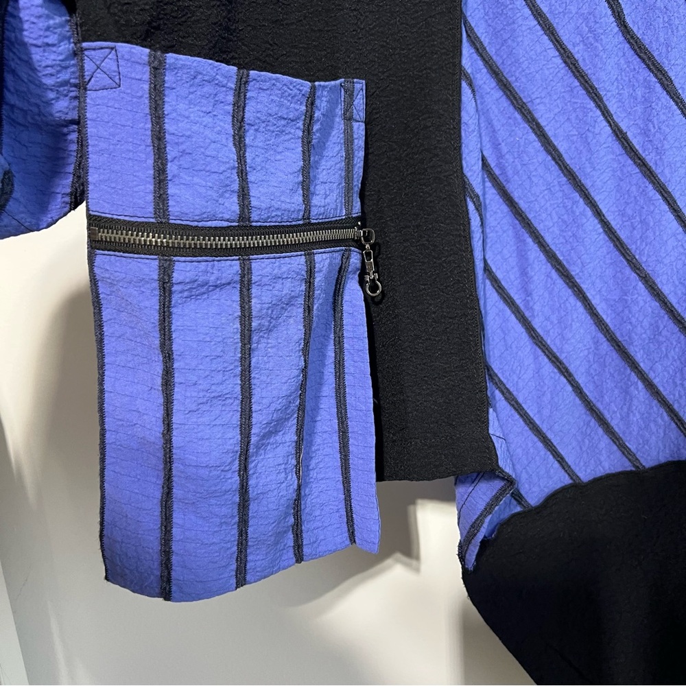 Ali Miles Asymmetrical Striped Tunic With Cowl Neck Black Violet 1X Art To Wear - Picture 4 of 10